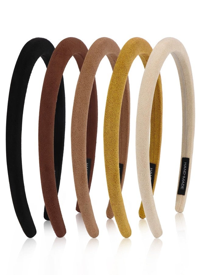 Wecoe Padded Headbands for Women 5pcs Fall & Winter Neutral Plain Sueded-Like Headbands Fashion Non slip Soft Comfortable Head Bands Hair Accessories for Women - Image 1